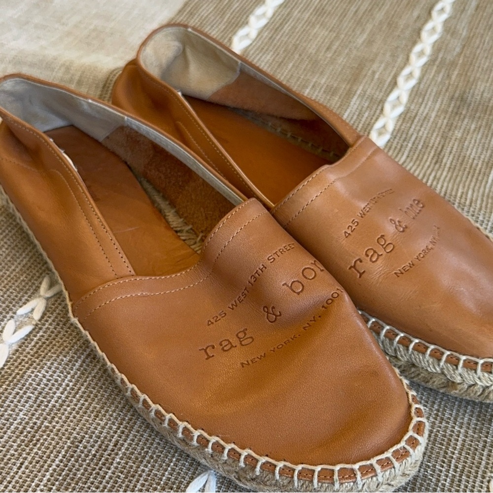 Rag & Bone Edie Soft Leather Espadrilles slip on loafers size 38
